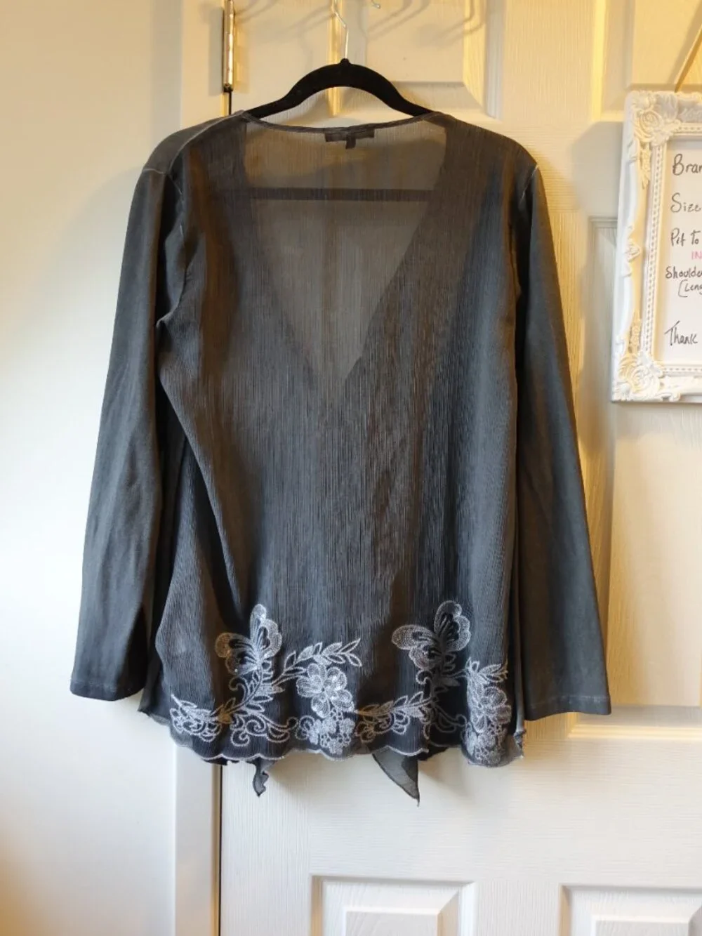 Lightweight Ruffle Open-Front Cardigan - Grey - Picture 2 of 9